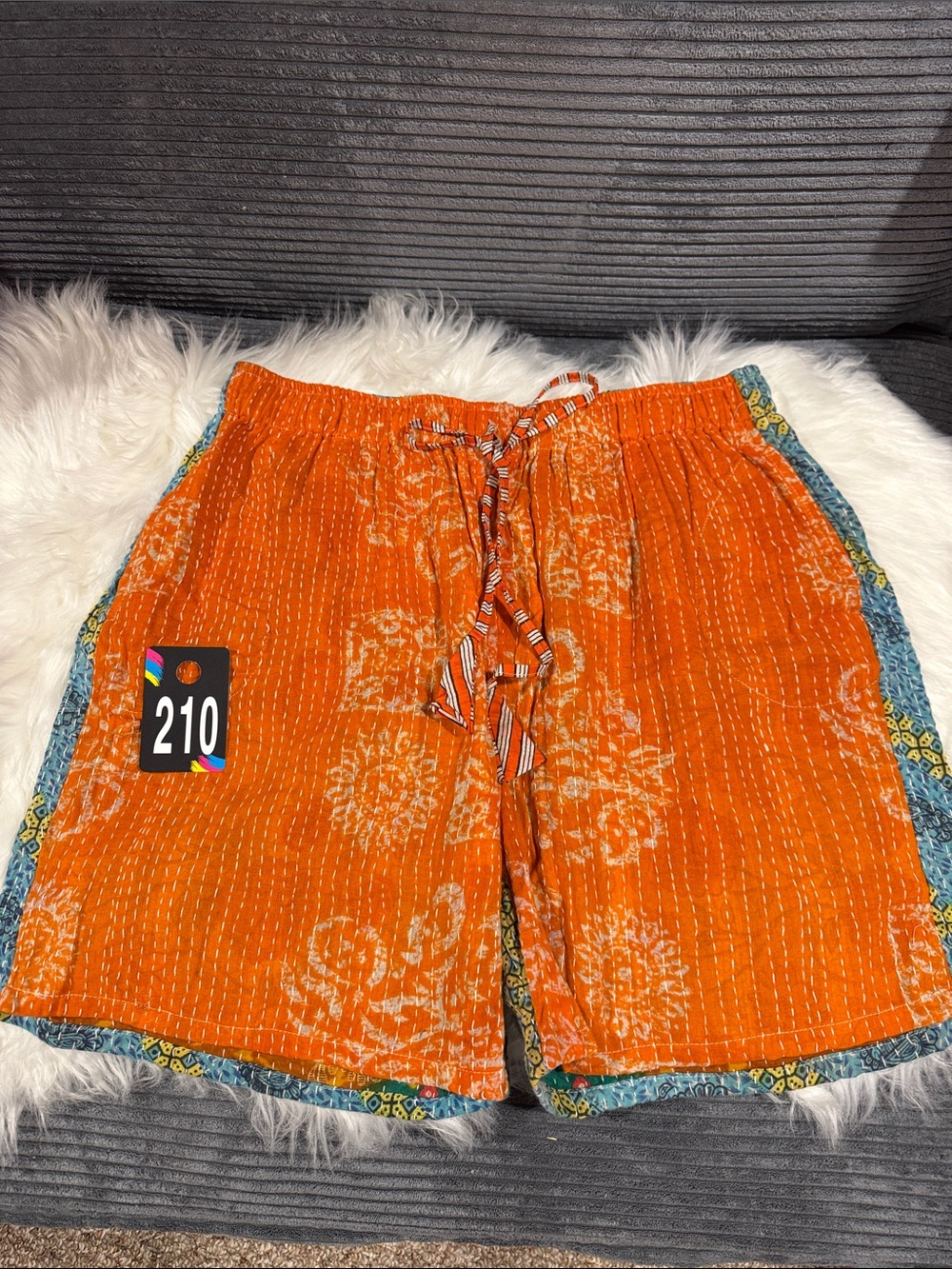210 KANTHA Shorts 16-20” Waist REVERSABLE wearable Art Lightweight size friendly